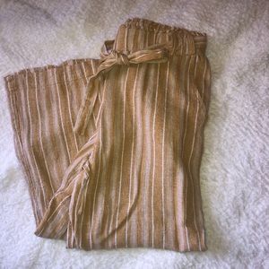 Yellow and white striped flowy pants